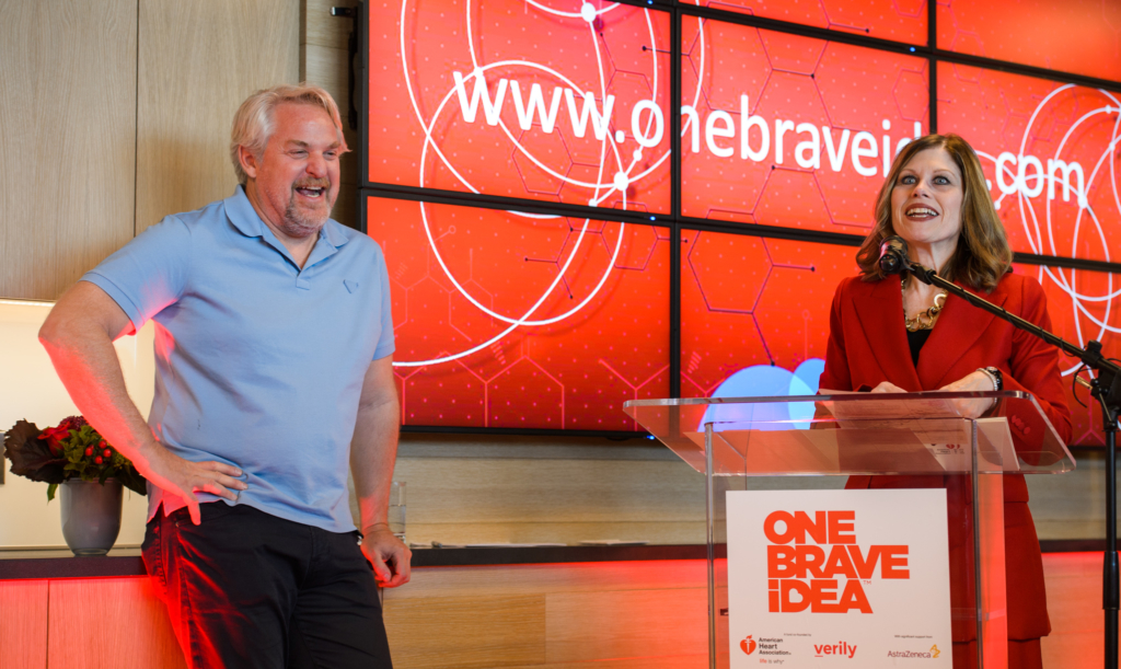 AHA CEO Nancy Brown and Verily CEO Andy Conrad at the One Brave Idea Science Innovation Center.